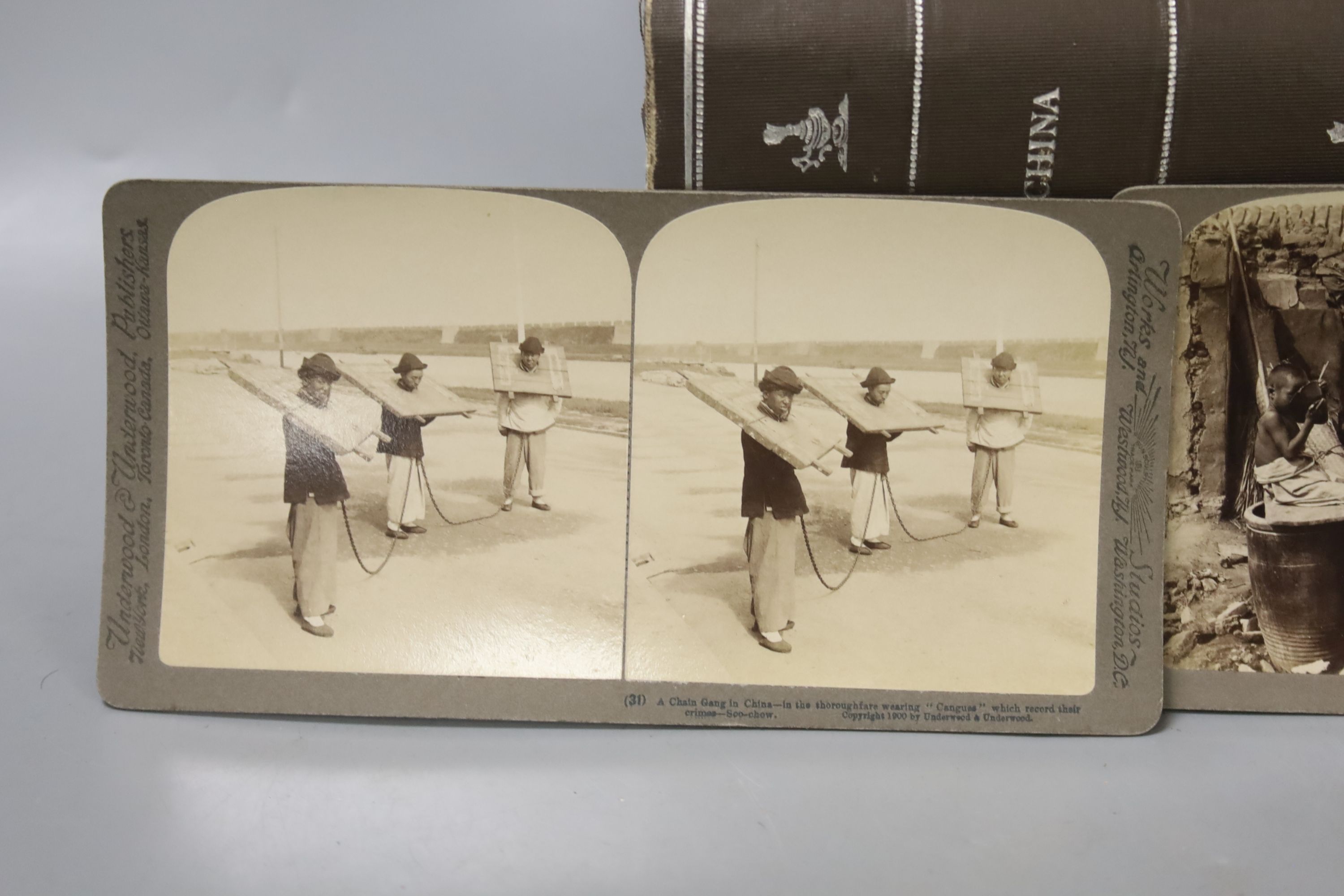 A 'Sun Sculpture' stereoscopic viewer and a large collection of Underwood and Underwood stereoscopic cards, many depicting Chinese